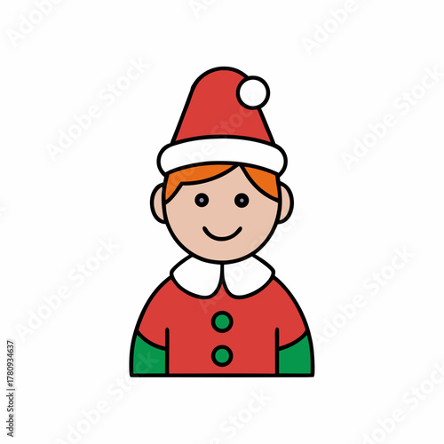 Christmas Elf illustration with a red hat and costume smiling cheerfully