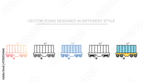 Cargo Train icon set multiple style collection