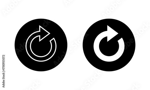 Reload arrow icon in black circle. Refresh and repeat symbol. Restart and reset sign