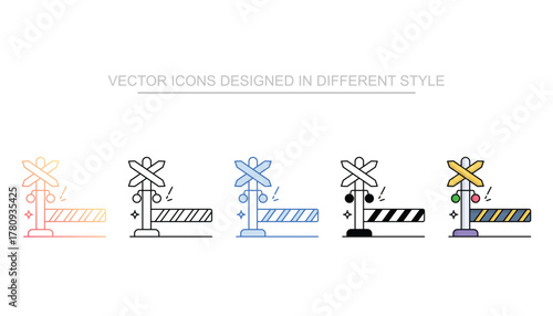 Level Crossing icon set multiple style collection