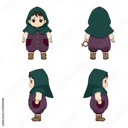 2D Game Asset Turnaround for Adorable Nature-Themed Child Character