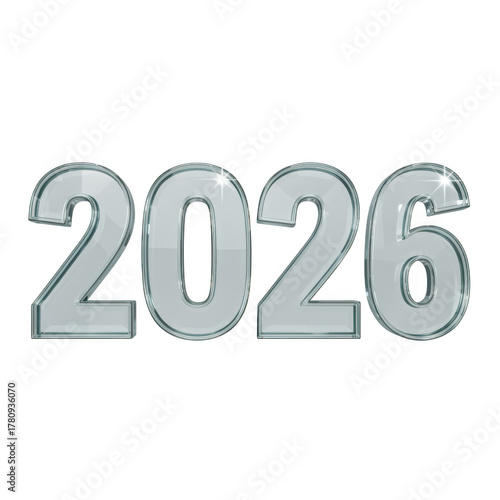 Silver metallic numbers 2026 isolated on transparent background