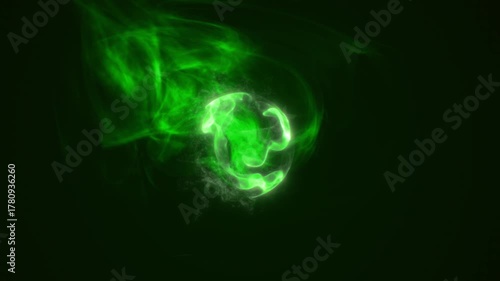 Abstract glowing green energy sphere with luminous smoke trails