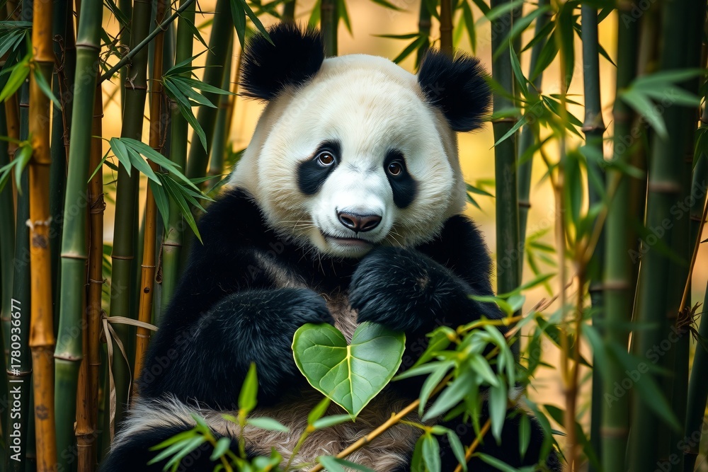 Fototapeta premium Cute panda in bamboo forest 