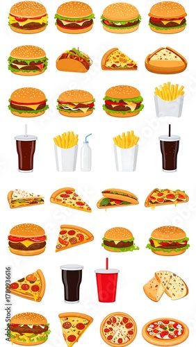 Wallpaper Mural Assortment of classic fast food items on white background Torontodigital.ca