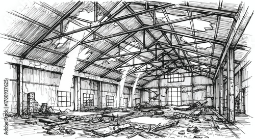 Detailed architectural drawing of layered futuristic structures in wide cityscape.