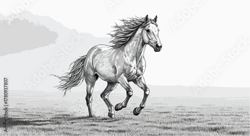 Detailed line drawing of futuristic port city with bridges and towers in misty view.