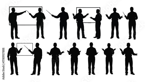 Male presenter and teacher silhouettes collection isolated on transparent background, Vector