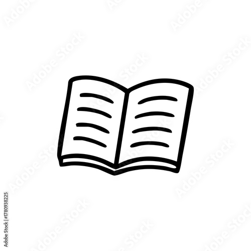 Open book with blank pages in black outline illustration