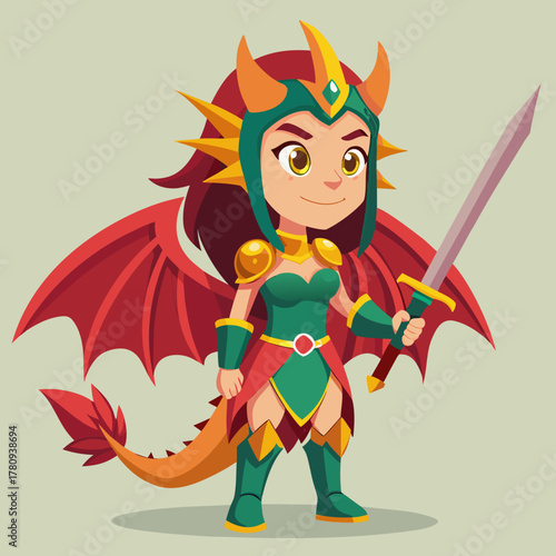 Fantasy Dragon Warrior Character with Sword Illustration