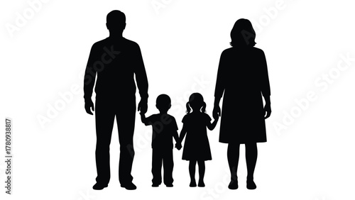 Family silhouette holding hands isolated on transparent background, Vector