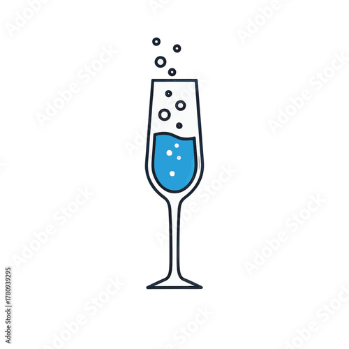 Sparkling champagne flute vector icon. Flat design illustration of a celebratory drink with bubbles. Simple outline graphic for parties and events