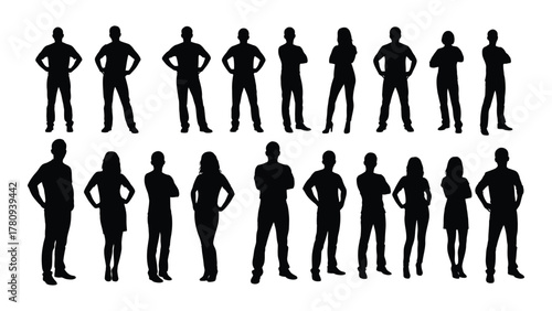 Collection of diverse people silhouettes isolated on transparent background, Vector