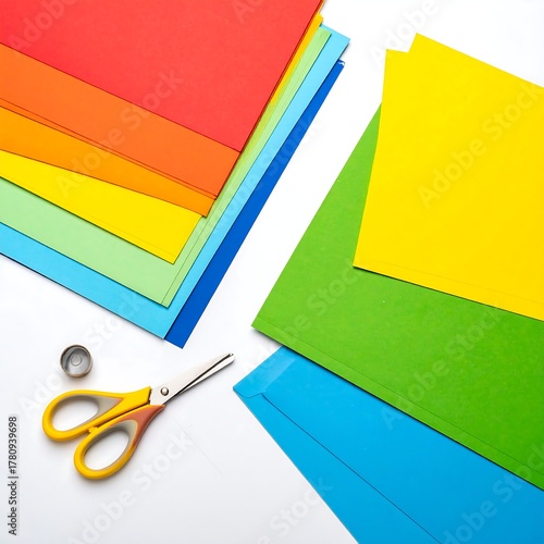 Wallpaper Mural Assortment of colorful paper, scissors, and tape on white surface Torontodigital.ca