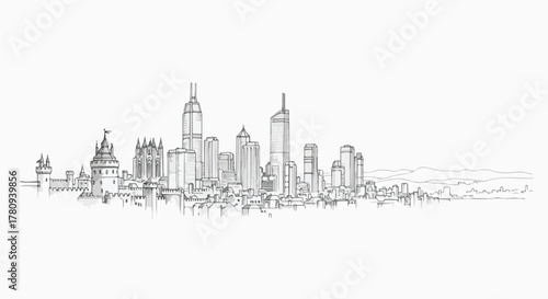 Minimalist coastal lighthouse on cliff edge, architectural line drawing in clean style.