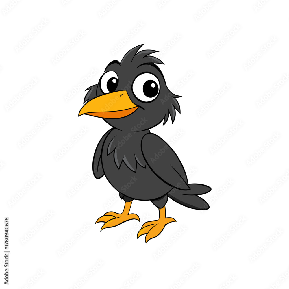 Naklejka premium Cute cartoon crow bird character silhouette isolated on white background