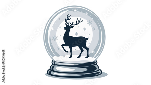 Magical Snow Globe with Deer Silhouette: A captivating snow globe, housing an elegant deer silhouette amidst a flurry of snowflakes, evoking feelings of winter wonder and seasonal delight.