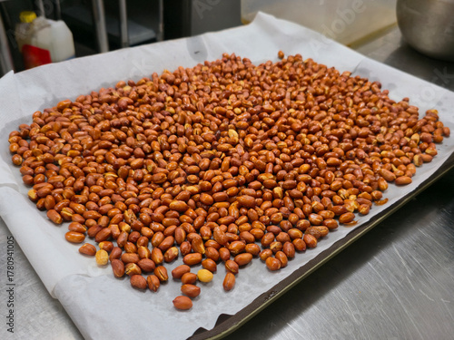 Roasted Peanuts on Baking Sheet