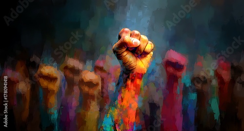 Colorful hands raised in solidarity and celebration of vibrant freedom