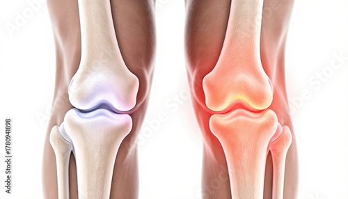 Anatomical Drawing of Healthy and Painful Human Knees