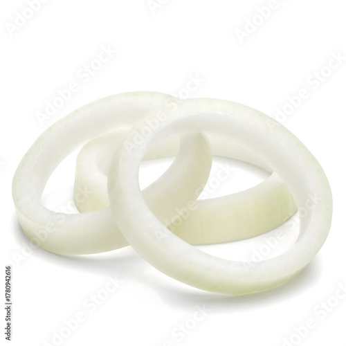 Three onion rings isolated on white background for cooking and garnish