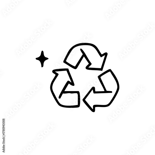 Black outline recycle symbol with star accent