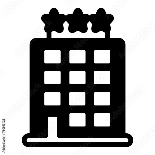 Hotel solid icon, traveler survey concept. Vector graphics. Low cost hotel, building sign on white background, style icon mobile or web design.