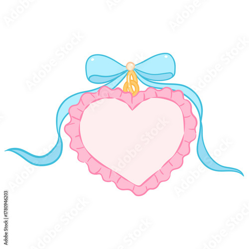 Hand Drawn Coquette Heart Locket with Ribbon Bow Illustration