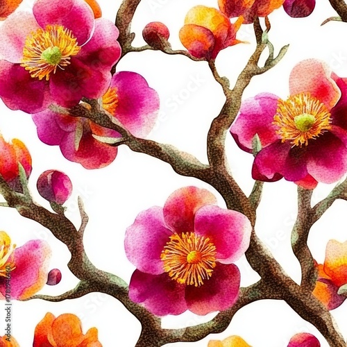 This seamless pattern has a feminine touch, with gentle colors and watercolor flowers blended together