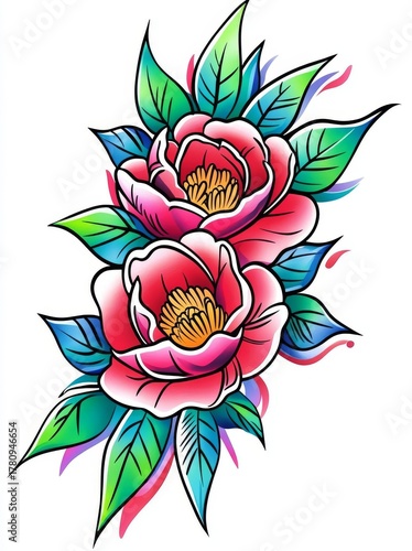 A card with a modern design, it showcases a floral pattern in watercolor style and includes a vintage, handmade illustration