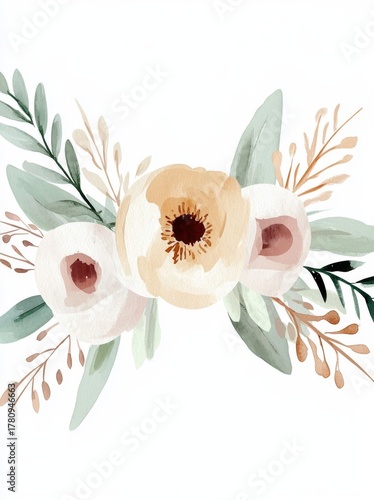 The card is modern and boasts a floral pattern created in watercolor style, paired with an illustration that is handmade and vintage