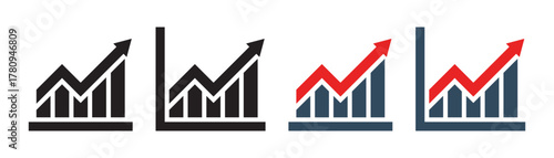 Simple vector icon set for Illustrator growth bar charts. Collection of growth charts with two different styles and colors. Symbols for business progress
