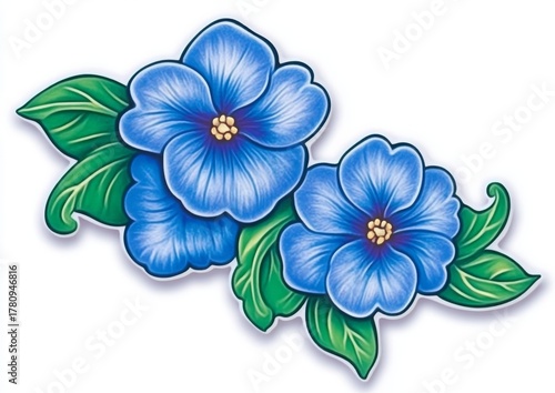A watercolor card with a soft design of blue spring flowers on a clean white background