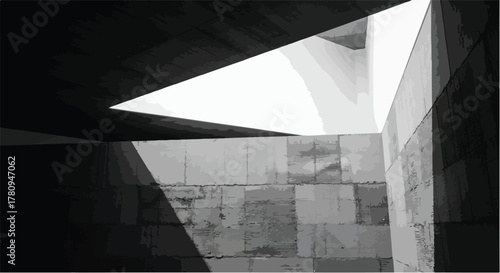 Abstract modern architectural interior with sharp light and shadow composition.