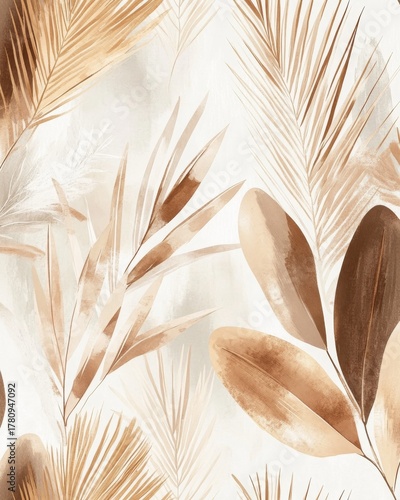 A seamless design that incorporates eucalyptus branches alongside golden elements