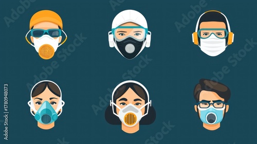 Free Download People wearing protective face masks against a dark blue background. - GFXLoad