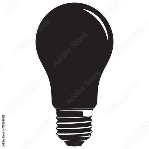Black Light Bulb Icon Silhouette on White Background