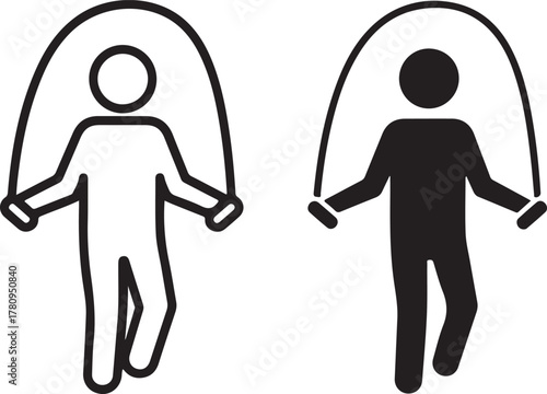  person performing a jumping rope exercise, symbolizing fitness, health, and an active lifestyle, available in both outline and solid fill variations for versatile design needs. isolated on white back