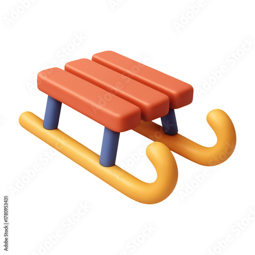 Cute 3D Cartoon Sled Icon for Winter Holiday Event Decoration