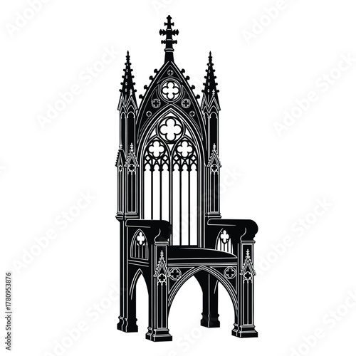 Gothic ornate royal throne chair silhouette vector design icon