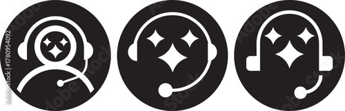 ai customer service icon set. chat headphone sign. Customer Support and Communication.  Virtual help chat bot with headset