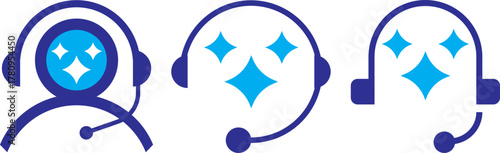 ai customer service icon set. chat headphone sign. Customer Support and Communication.  Virtual help chat bot with headset