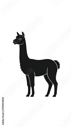 Black silhouette of a llama standing upright on a white background