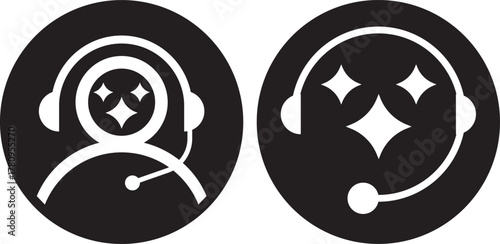 ai customer service icon set. chat headphone sign. Customer Support and Communication.  Virtual help chat bot with headset. customer support bots.  Ideal for virtual help tools