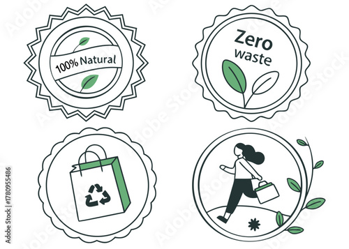 Eco Badge Set | Minimal Green Line Labels for Organic and Sustainable Branding