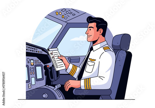 Pilot in Cockpit Reviewing Checklist Before Flight