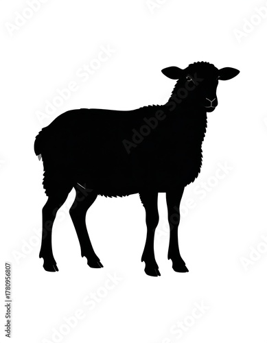 Black silhouette of a sheep standing on a white background