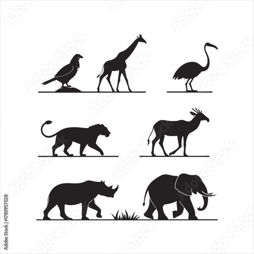 Dinosaurs silhouette vector collection with animals set
