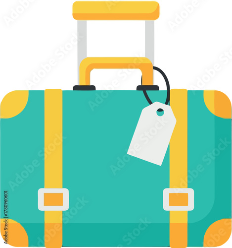 Turquoise vintage suitcase with yellow accents tag