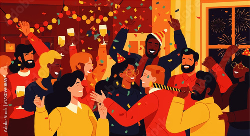 Diverse group of people celebrating a joyous party.